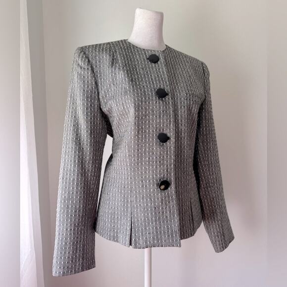 Vintage ‘90s J. Gallery Black & White Textured Collarless Blazer - Picture 3 of 6
